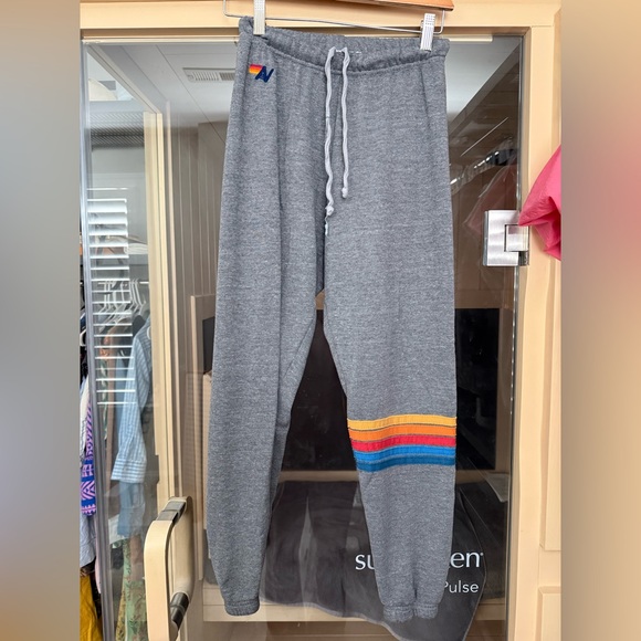 Aviator Nation Pants - Aviator Nation Grey Sweatpants with Rainbow Stripe